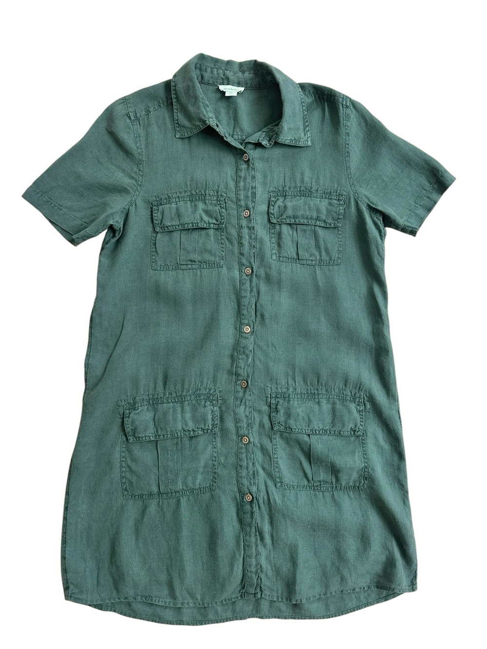 Sundance Harper Green Linen Utility Pockets Shirt Dress